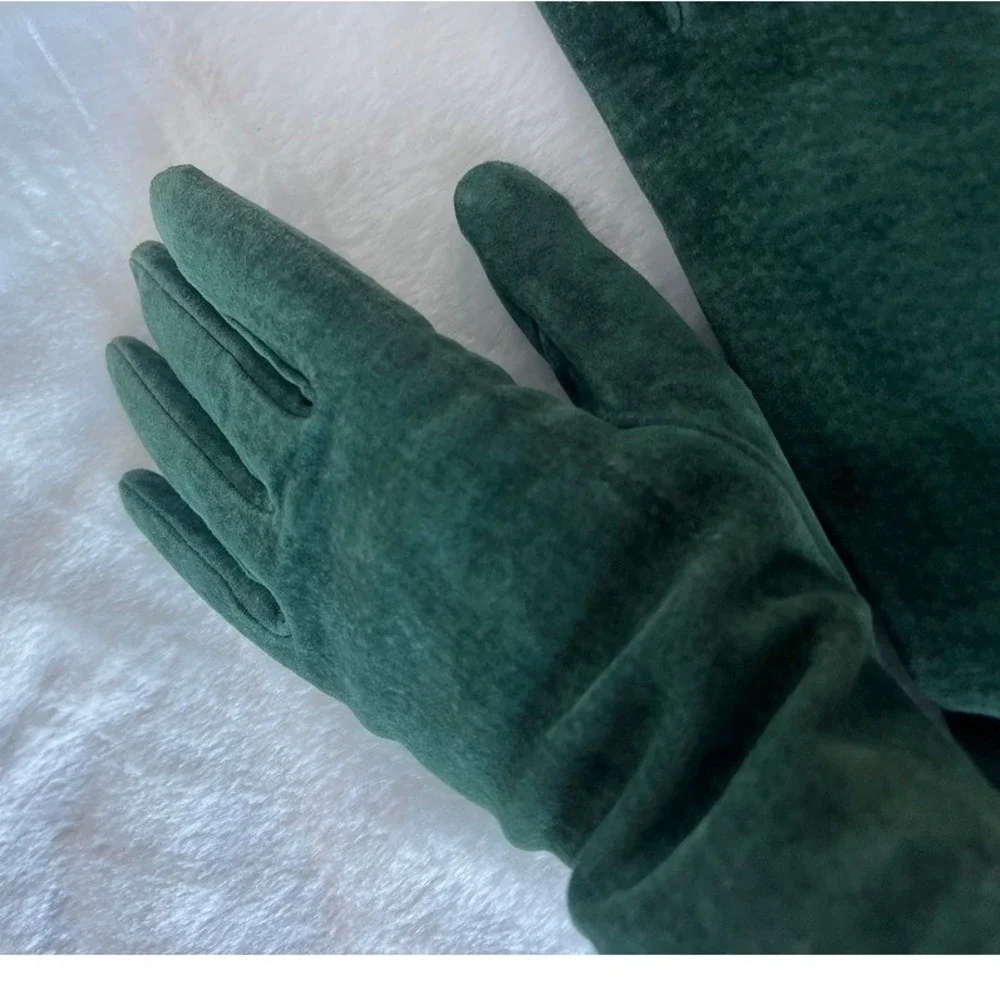 Suede Gloves Forest Green Lined Med Dark Academia Vintage MCM Forestcore Classic